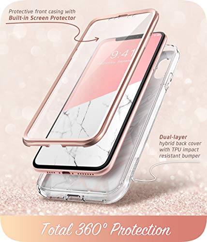 i-Blason Funda para iPhone XR 6.1 [Cosmo] 360 Carcasas con Protector de Pantalla Incorporada Mármol
