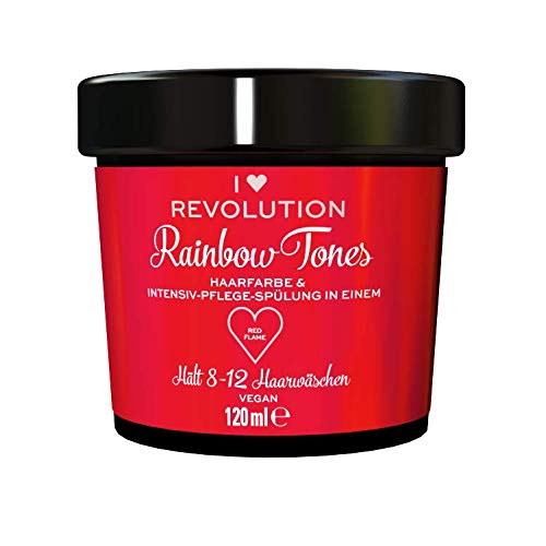 I Heart Revolution Rainbow Tones Red Flame – Tinte para el cabello semi permanente y acondicionador en uno – lavable con 8-12 lavados – vegano, reutilizable – 120 ml