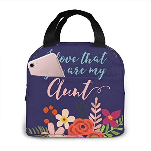 I Love That You are My Aunt Flower Lunch Bag for Women Girls Kids Insulated Picnic Pouch Thermal Cooler Tote Bento Large Meal Prep Cute Bag Big Leakproof Soft Bags for Lunch Box