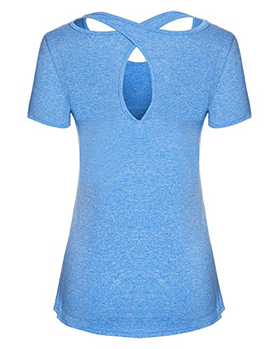 iClosam Camiseta de Manga Corta para Mujer Tops de Yoga Ropa Deportiva Correr Entrenamiento Camiseta Blusa túnica S-XXL (Azul 1, XXL)