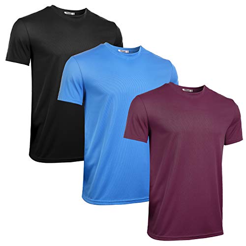 iClosam Camisetas Deporte Hombre Fitness Casual Seco RáPido T-Shirt Running Yoga Ciclismo (XXL, Vino Tinto + Negro + azul-3piezas)