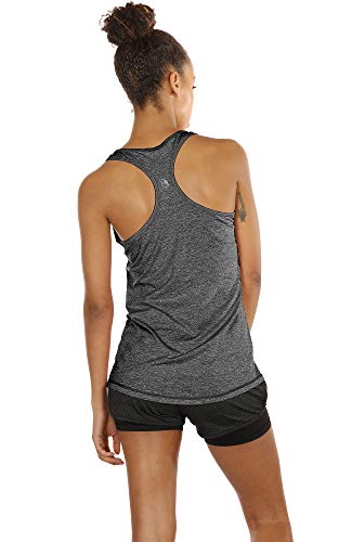 icyzone Camiseta de Fitness Deportiva de Tirantes para Mujer, Pack de 3 (M, Azul Real/Morado/Carboncillo)
