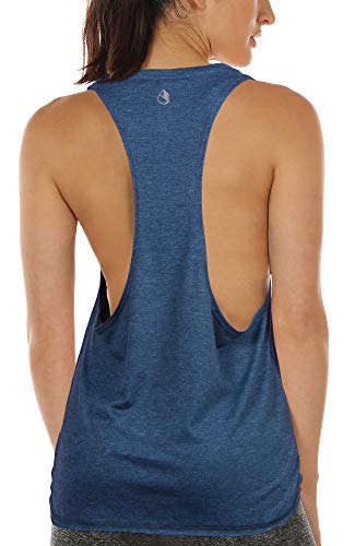 icyzone Sueltas y Ocio Camiseta sin Mangas Camiseta de Fitness Deportiva de Tirantes para Mujer (S, Mezclilla)