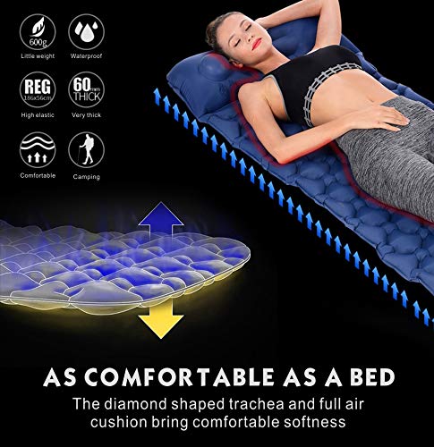 Idefair Colchoneta inflable, colchonetas de camping ultraligeras Colchón al aire libre Colchoneta impermeable para dormir con almohada para senderismo Camping Viaje Hamaca Playa