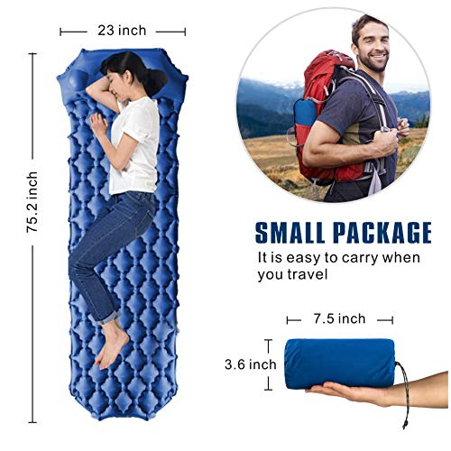 Idefair Colchoneta inflable, colchonetas de camping ultraligeras Colchón al aire libre Colchoneta impermeable para dormir con almohada para senderismo Camping Viaje Hamaca Playa