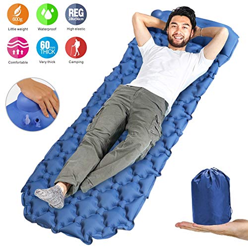 Idefair Colchoneta inflable, colchonetas de camping ultraligeras Colchón al aire libre Colchoneta impermeable para dormir con almohada para senderismo Camping Viaje Hamaca Playa