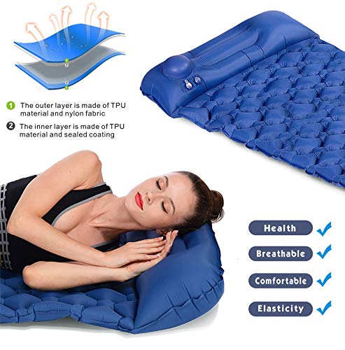 Idefair Colchoneta inflable, colchonetas de camping ultraligeras Colchón al aire libre Colchoneta impermeable para dormir con almohada para senderismo Camping Viaje Hamaca Playa