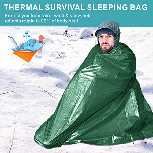 Idefair Saco de dormir de emergencia con silbato de supervivencia Impermeable Ligero Equipo de supervivencia Manta Bolsas para senderismo Caza Camping Mantener caliente