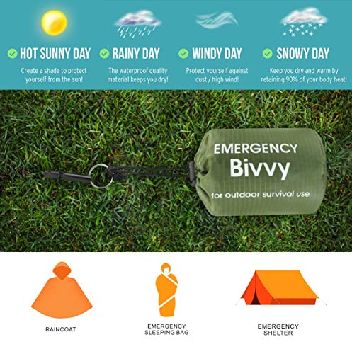 Idefair Saco de dormir de emergencia con silbato de supervivencia Impermeable Ligero Equipo de supervivencia Manta Bolsas para senderismo Caza Camping Mantener caliente