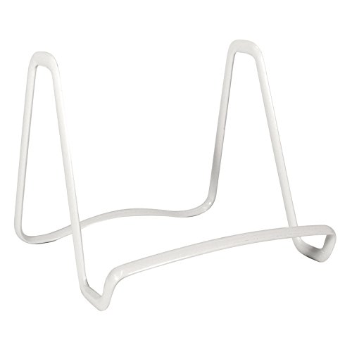 iDesign Atril para libros de cocina, pequeño soporte para platos, libros y fotos de metal, práctico mini caballete para sujetar libros de recetas, blanco