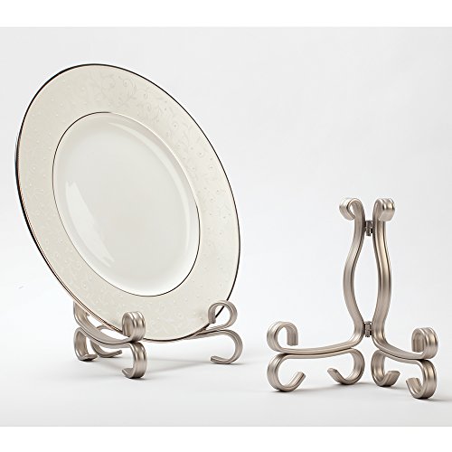 iDesign Atril plegable de cocina, caballete de metal de tamaño grande para platos decorativos, soporte para platos y libros ajustable, plateado mate