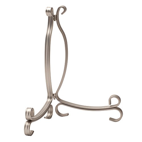 iDesign Atril plegable de cocina, caballete de metal de tamaño grande para platos decorativos, soporte para platos y libros ajustable, plateado mate