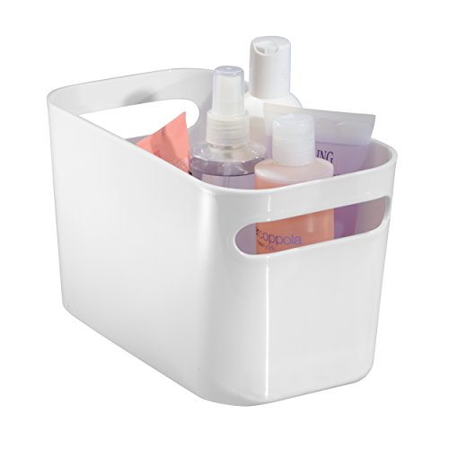 iDesign Caja organizadora con asas, pequeña cesta de almacenaje de plástico para hogar y material de hobbies, organizador de baño y de juguetes, blanco