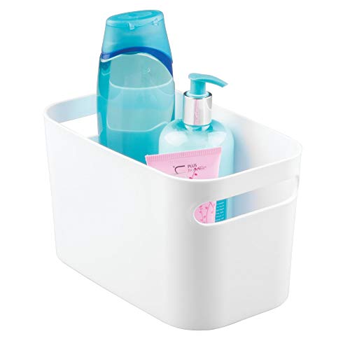 iDesign Caja organizadora con asas, pequeña cesta de almacenaje de plástico para hogar y material de hobbies, organizador de baño y de juguetes, blanco