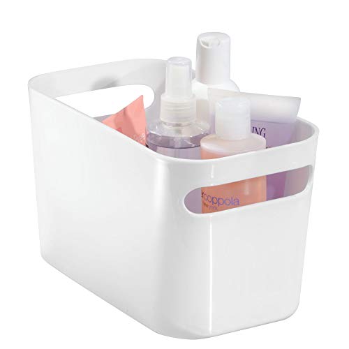 iDesign Caja organizadora con asas, pequeña cesta de almacenaje de plástico para hogar y material de hobbies, organizador de baño y de juguetes, blanco