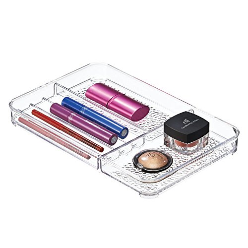 iDesign Organizador de maquillaje, organizador de cajones plano de plástico, caja organizadora para guardar maquillaje y cosméticos, transparente