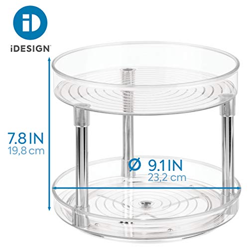 iDesign Plato giratorio para cocina, organizador de armarios con 2 pisos de plástico libre de BPA, especiero giratorio para guardar especias y latas en la despensa, transparente