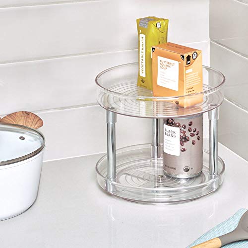 iDesign Plato giratorio para cocina, organizador de armarios con 2 pisos de plástico libre de BPA, especiero giratorio para guardar especias y latas en la despensa, transparente