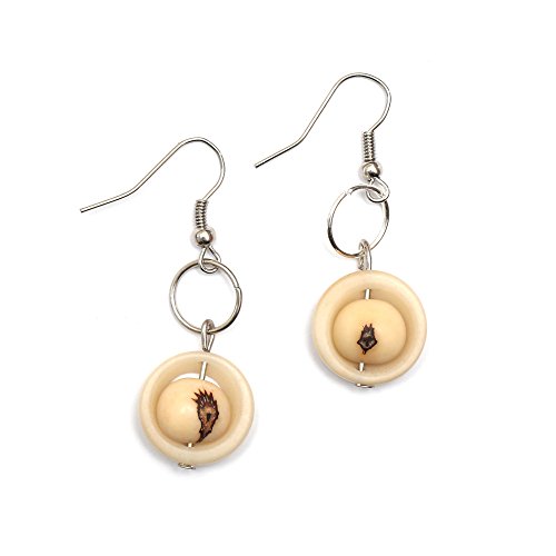 Idin manchas blancas – Pendientes Acai de bayas en Tagua anillos (aprox. 4.5 cm)