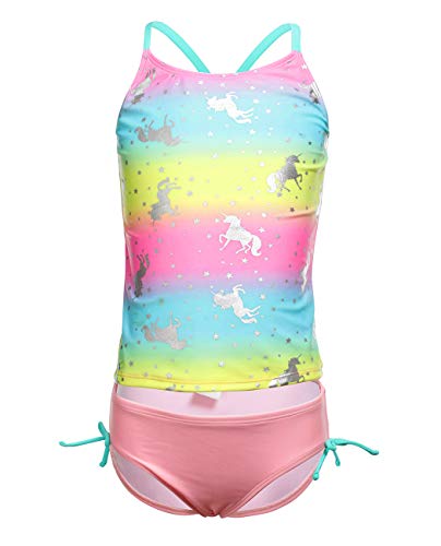 iDrawl - Tankini infantil con diseño de unicornio, para niña de 4 a 13 años, top y braguita, de verano, para la playa, protección UV, Niñas, Rosa-1., XL(für 12-13 Jahre Alte,145-155 cm)