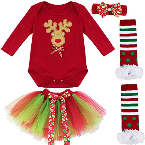 IEFIEL Conjunto Infantil de Carnaval Navidad Reyes Fiesta Body Pelele + Falda Estilo de Vestido Algodón para Recién Nacido Bebé Niña Reno 6-9 meses