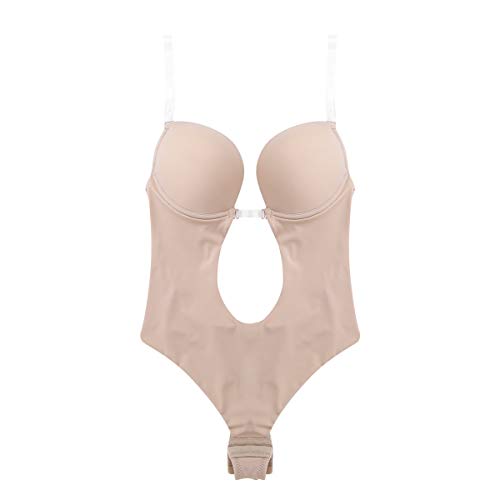 iiniim Body Básico Escote V Profundo para Mujer Bodysuit sin Espalda Sujetador con Aros Tirantes Transparentes Ajustables Ropa interior de Cuerpo Shaper Beige 38C,38D,40B,40D