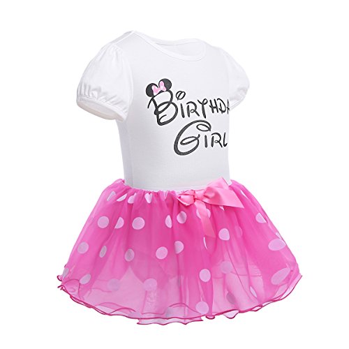 iiniim Conjunto de Disfraz Body de Algodón + Falda + Diadema Vestido Tutú Princesa Lunares de Organza Cumpleaños Disfraces Navidad Fiesta Cosplay para Bebé Niña (1-4 Años) Rosa Oscuro 12-18 Meses