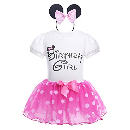 iiniim Conjunto de Disfraz Body de Algodón + Falda + Diadema Vestido Tutú Princesa Lunares de Organza Cumpleaños Disfraces Navidad Fiesta Cosplay para Bebé Niña (1-4 Años) Rosa Oscuro 12-18 Meses