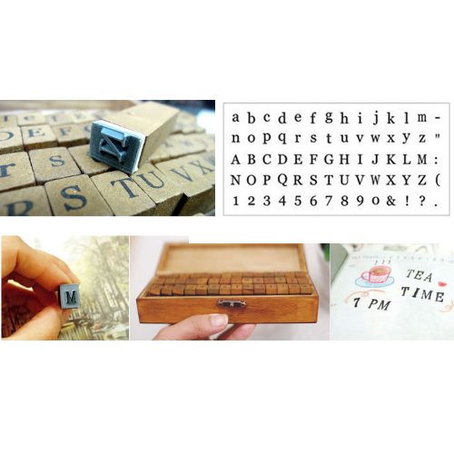 IIOOII 70pcs Rubber Stamps Vintage Wooden Box Case Alphabet Letters Number Craft