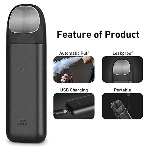 IJOY AI Vape Pod Cigarros Electronicos Kit de Inicio con Vape Liquido Vaper Atomizador recargable 450 mAh Batería recargable Todo en uno Portátil Vape Pen Kits de inicio Vape Negro, sin nicotina