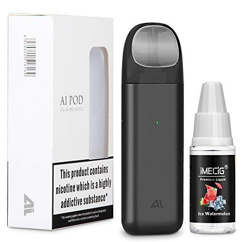 IJOY AI Vape Pod Cigarros Electronicos Kit de Inicio con Vape Liquido Vaper Atomizador recargable 450 mAh Batería recargable Todo en uno Portátil Vape Pen Kits de inicio Vape Negro, sin nicotina