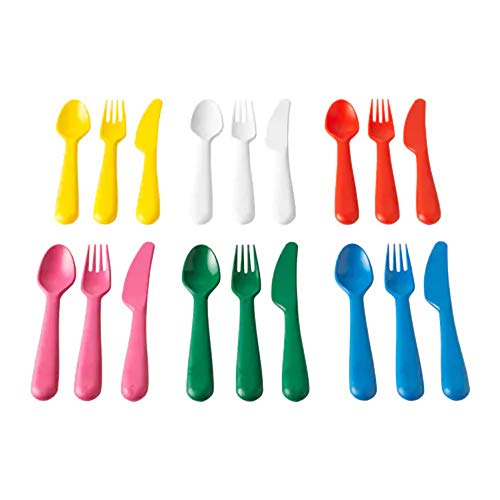Ikea - Cubertería Kalas de plástico para niños, juego de 36 piezas, 6 cuchillos, 6 tenedores, 6 cucharas, 6 cuencos, 6 platos y 6 tazas