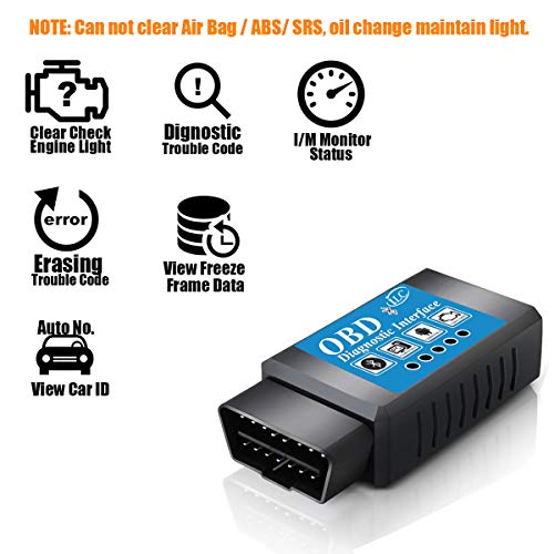 iLC OBD2 OBD Bluetooth Coche Diagnóstico Escáner Herramienta ES OBD2- Motor Luz Chequear Inálambrico Datos para Smartphone - Compatible con Android & Windows Dispositivo (NO PARA iPad de Apple iPhone)