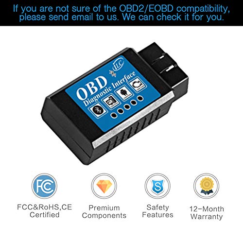 iLC OBD2 OBD Bluetooth Coche Diagnóstico Escáner Herramienta ES OBD2- Motor Luz Chequear Inálambrico Datos para Smartphone - Compatible con Android & Windows Dispositivo (NO PARA iPad de Apple iPhone)