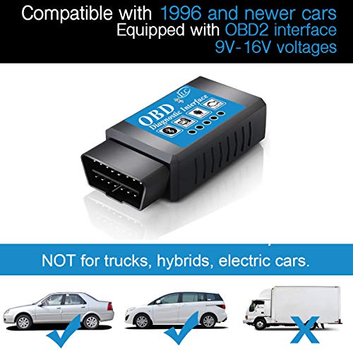 iLC OBD2 OBD Bluetooth Coche Diagnóstico Escáner Herramienta ES OBD2- Motor Luz Chequear Inálambrico Datos para Smartphone - Compatible con Android & Windows Dispositivo (NO PARA iPad de Apple iPhone)