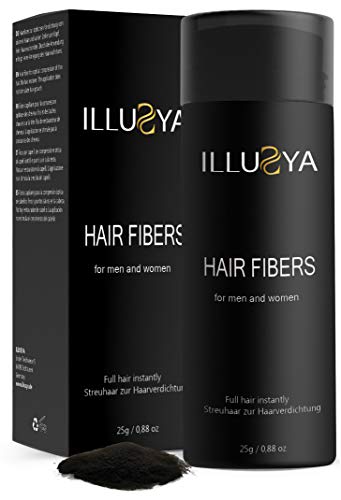 ILLUSYA® Fibras Capilares - Hair Fiber - Caída del cabello - Fibras capilares para el engrosamiento del cabello. marca de primera calidad. Cabello completo en segundos. 25g (CASTAÑO OSCURO)