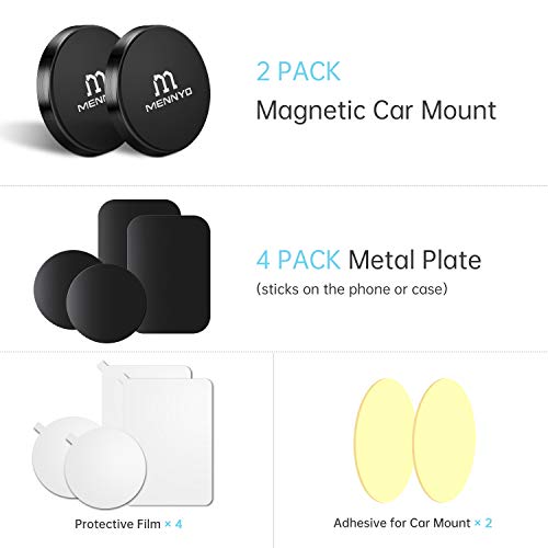 Iman coche movil, Conjunto de 2 Soporte móvil para coche con Láminas Metálicas pegado al tablero | Pared - MENNYO Soporte movil coche magnético Compatible con iPhone Samsung Galaxy / Note Huawei, etc.