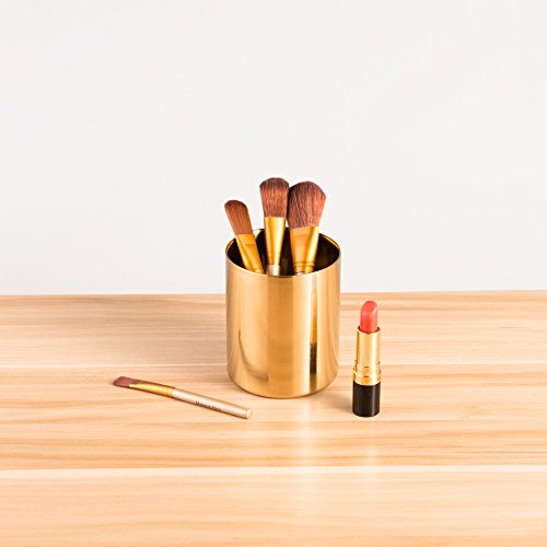 IMEEA Pencil Cup Holder Pen Pot Pinceles de maquillaje de escritorio organizador de papelería acero inoxidable, color dorado