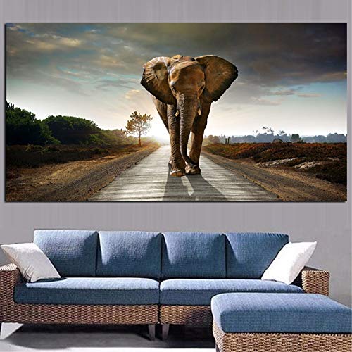 Imprimir en Lienzo Decoración del hogar de la Pared del Elefante Africano para el Cartel de la Sala de Estar，50x75cm，Pintura sin Marco