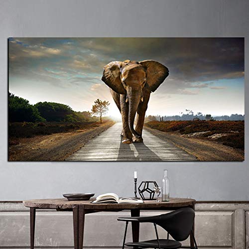 Imprimir en Lienzo Decoración del hogar de la Pared del Elefante Africano para el Cartel de la Sala de Estar，50x75cm，Pintura sin Marco