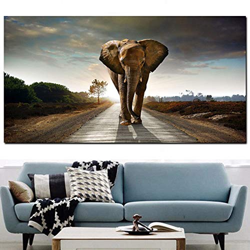 Imprimir en Lienzo Decoración del hogar de la Pared del Elefante Africano para el Cartel de la Sala de Estar，50x75cm，Pintura sin Marco