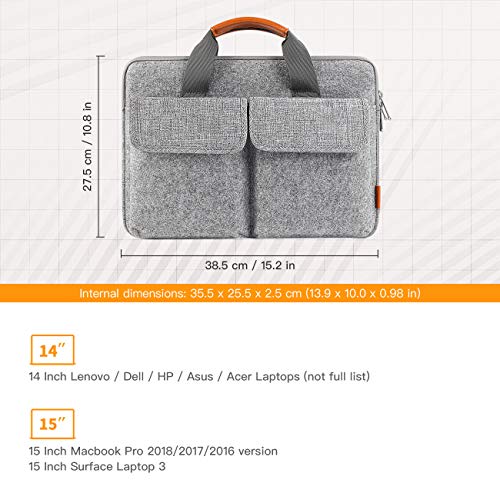 Inateck Funda en Fieltro 14-14,1", para 15 Pulgadas Surface Laptop 3, MacBook Pro 2016/2017/2018(Model A1707/A1990) y portátiles de hasta 14,1 Pulgadas, Bolso de Business Escolar, Gris