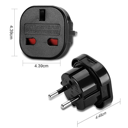 Incutex 2X Adaptador UK España, Adaptador UK EU, Adaptador Enchufe inglés a español, Negro