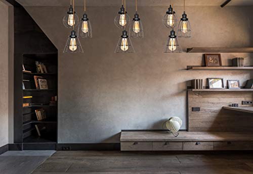 Industrial Retro Lámpara colgante Luz, Vintage Lámpara de techo Comedor TANGSHI Iluminación colgante E27 Enchufe, 3 Negro Metal cage