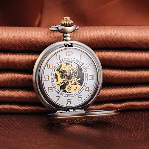 Infinito U- Retro Reloj de Bolsillo para Hombres y Mujeres Lupa Engranaje Especial Punky Hueco Mecánico Deportivo Reloj de Bolsillo con Cadena