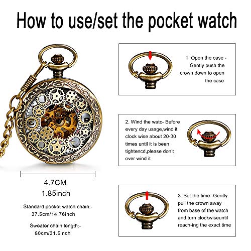 Infinito U- Retro Reloj de Bolsillo para Hombres y Mujeres Lupa Engranaje Especial Punky Hueco Mecánico Deportivo Reloj de Bolsillo con Cadena