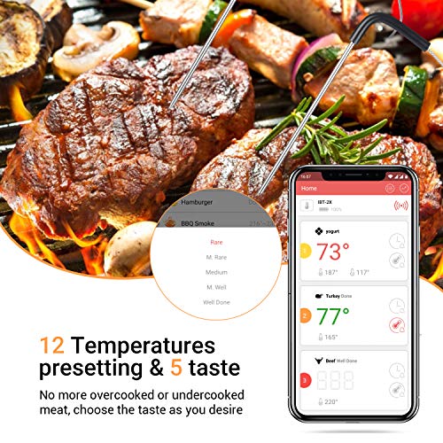 Inkbird IBT-2X 4.0 Termometro Barbacoa Digitales Termómetros de Cocina Bluetooth Termometro con Inoxidable Sonda Temporizador Portatil con Pantalla LED de Alarma Barbacoas Horno Parilla