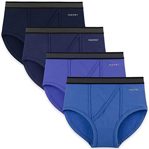 INNERSY Ropa Interior para Hombre Slips de Buena Elasticidad Briefs de Algodón Peinado Pack de 4 (S-EU 44, Serie Azul)