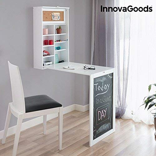 InnovaGoods Escritorio Plegable de Pared, Madera, Blanco, 80x50x18 cm