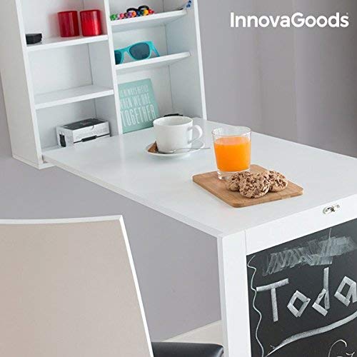 InnovaGoods Escritorio Plegable de Pared, Madera, Blanco, 80x50x18 cm